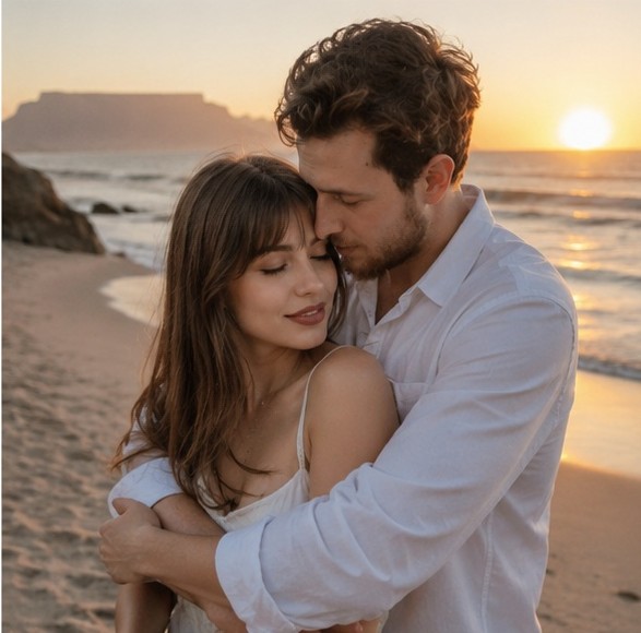 Beach sunset embrace
